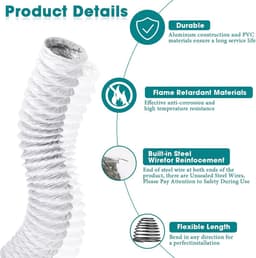 Flexibele aluminium afvoerslang Ø 150 mm - 3 meter lengte - PVC ventilatieslang voor airconditioning en wasdroger — thumbnail 5