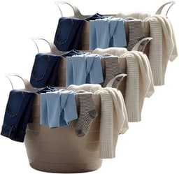 Excellent Houseware Flexibele wasmand - 3x - beige - 30 liter - kunststof - 54 x 37 cm - met handvatten — thumbnail 1