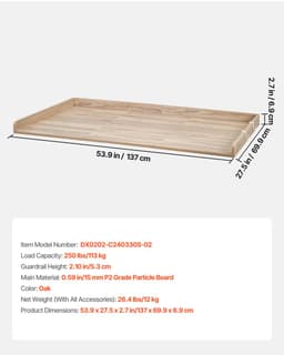 Werkblad voor wasmachine en droger - Afdekblad - Met Opstaande Rand - Afmeting 137 x 69,9 cm - Met Haken - Draagvermogen 113 kg - Eikenlook — thumbnail 5
