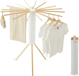 Tripod Drying Rack for Clothes - Portable and Foldable Space Saving Clothes Drying Rack with 16 Wooden Bars — thumbnail 1