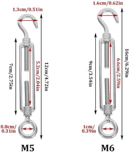 Allecto Plus - Draadspanner 6 stuks voor waslijn - verstelbare spanhaken van roestvrij staal - haken en ogen - touwspanners voor luifels of waslijnen - duurzame kabelspanners — thumbnail 5