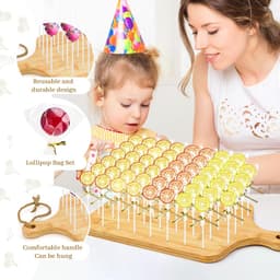 Bamboe Taart Popstandaard - Cakepop Standaard voor Verjaardagen, Feestdagen en Bruiloften met Lollyhouder - Inclusief Cakepopsticks en Wikkels - 52 Gaten — thumbnail 3