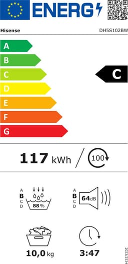 HISENSE Warmtepompdroger DH5S102BW -  10 kg - 64 dB - Energielabel C — thumbnail 2