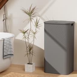RFWR® Wasmand met deksel 100 liter - Ruimtebesparende wassorteerder met opvouwbare waszak - Grijze opbergmand met handvat — thumbnail 4