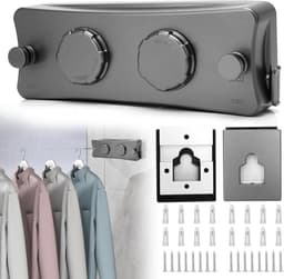 Waslijn Uittrekbaar - Intrekbaar Wasrek - Kleding Drogen - Dubbele RVS Lijnen - 2 x 5.2 Meter - Grijs — thumbnail 1