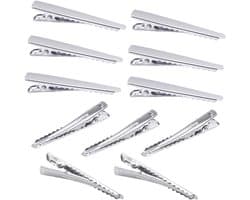 Haarclips Krokodil - Metalen Klemmen - Haar Stylen - Roestbestendig Nikkel - 45 mm 100 Stuks - Zilver