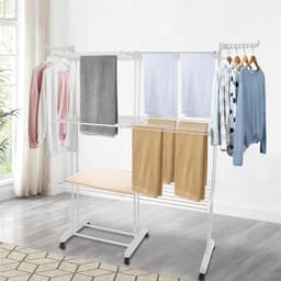 Droogrek Toren - Wasdroger Uittrekbaar - Kleding Drogen - Opvouwbare Vleugels - 75-132cm - Wit — thumbnail 3