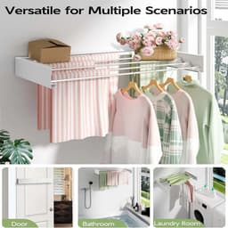 Cellista Opvouwbaar Wanddroogrek 100 cm - Uitschuifbaar RVS Wasdroogrek - Wandgemonteerd Droogrek met Handdoekstang - Ruimtebesparend Design — thumbnail 5