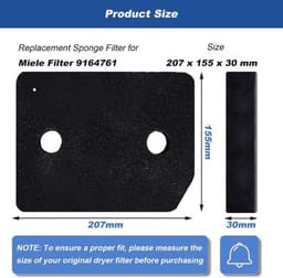 REWYTAZ-4 stuks- Droger Filter Sponsfilter - voor Miele 9164761 Warmtepompdroger - 207 x 157 x 30 mm Droger Pluizenfilter Sponsfilter - voor Wasdrogers - Basisfilter - mat zwart — thumbnail 4