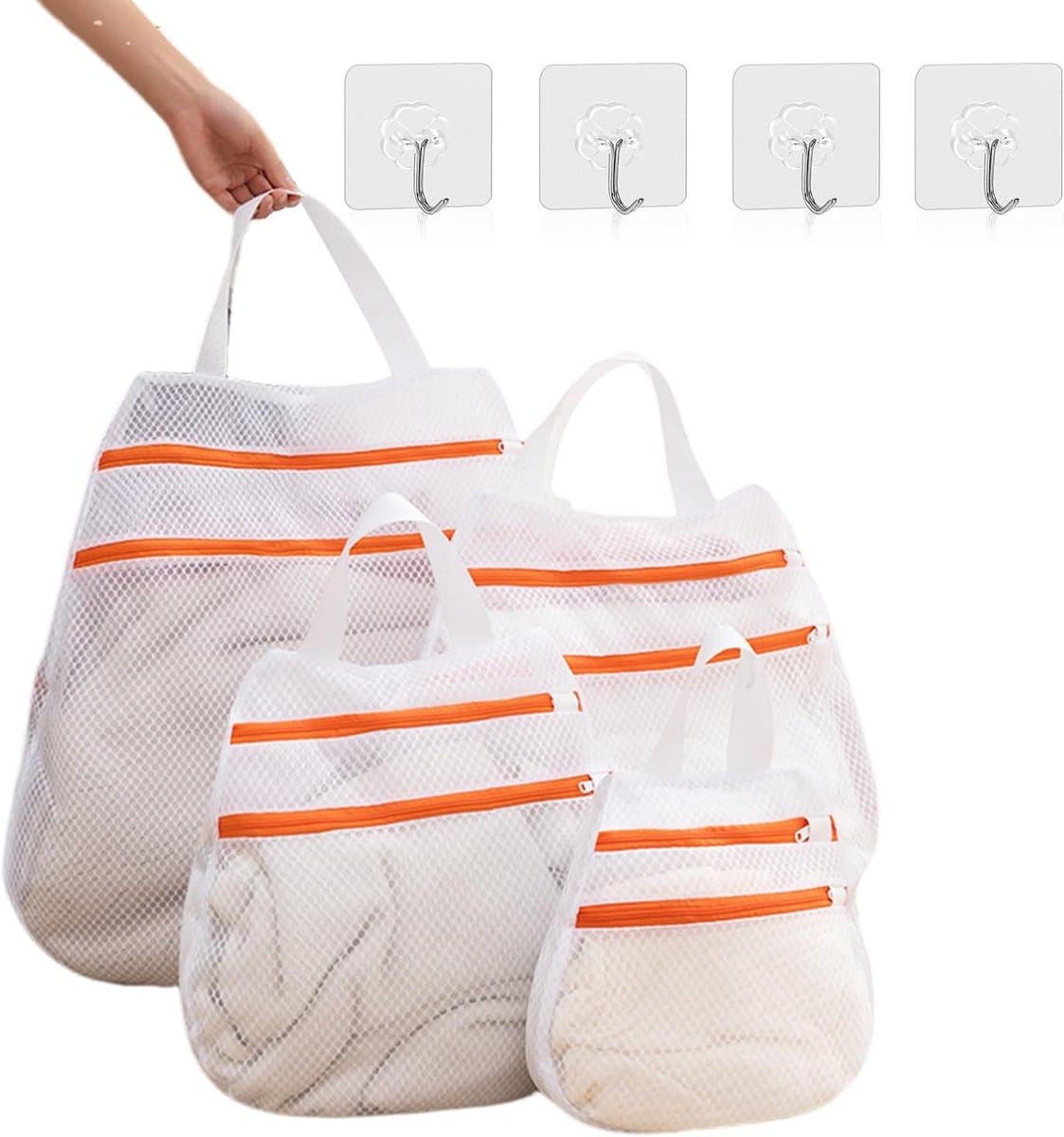 Wasnet Sets - Wasmachinezakken - Kleding Beschermen - Dubbellaags Ontwerp - 4 Maten - Wit — afbeelding 1