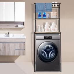 3-traps wasmachinerek, toiletrek boven de wasmachine, staand toiletrek, wasmachine-onderkast voor badkamer, waskeuken, zwart — thumbnail 3