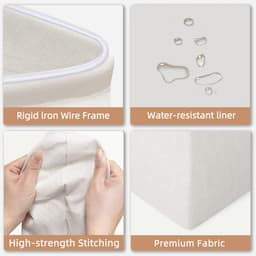 1 Stuk - delige set grote wasmanden - opvouwbare wasmand met bamboe handgrepen - Handdoekopslag - vrijstaande waterdichte wasmand voor de wasruimte - slaapkamer - studentenkamer (30*30*40 cm, beige) — thumbnail 4