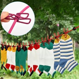 Waslijn met Clips - Intrekbaar Touw - Kleding Drogen - 12 Clips Ruimtebesparend - 180 cm Lengte - Meerdere Kleuren — thumbnail 2
