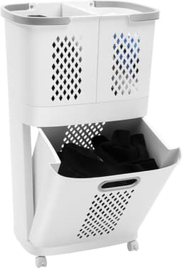 Wasmand met wielen - Sorteren opbergen - Kleding organiseren - Drie uittrekbare manden - 44 x 31 x 74 cm — thumbnail 1