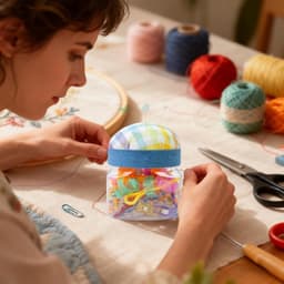 Naaiclips en pot - Stoffen houders - Hobby naaien - Stofvriendelijke grip - 76 stuks - Geruite stijl — thumbnail 2