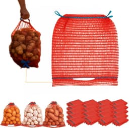 Raschelzakken Aardappelen - Netzakken Groenten - Opslag Fruit - Met Trekkoord - 30x50 cm - Rood — thumbnail 1