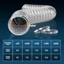 Afvoerslang - Flexibele buis - Luchtgeleiding - Hittebestendig materiaal - 150 mm x 25 m - Zilver — thumbnail 4