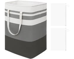 Dailygoods- Wasmand 75 liter - Opvouwbaar - 2 Opbergzakken met Ritssluiting - Waszak met Handvat - Grote Wasverzamelaar - Grijs/Wit
