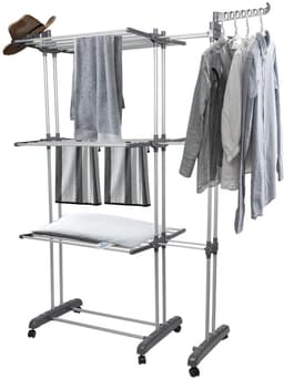 LUMÉ STORE Droogrek - Droogtoren - Wasrek - XL - 3 Niveaus - 6 Vleugels - Uitschuifbaar - Wielen - Opvouwbaar - 75-142cm - Grijs — thumbnail 2