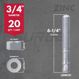 Betonankers - Wigankers Doorsteekankers - Beton Verankeren - Verzinkt Koolstofstaal - 3/4 inch x 16.5 cm - Zilver — thumbnail 2