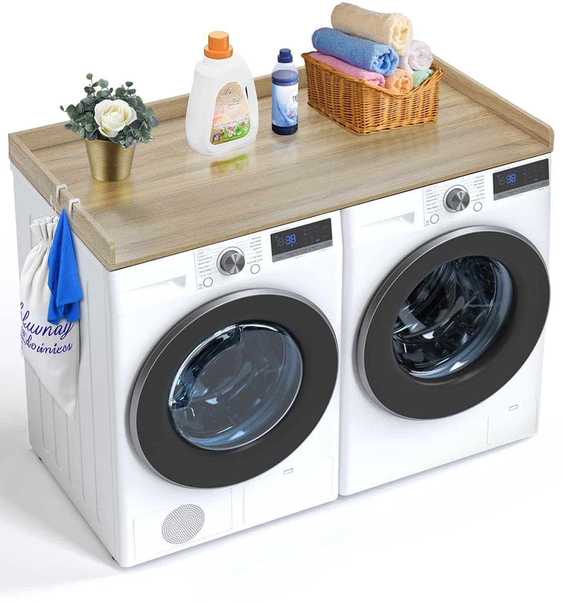 VEVOR Werkblad voor Wasmachine Droger Houten Opzetstuk 1370x700x69mm Eiken — afbeelding 1