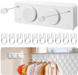 Intrekbare Waslijn - Dubbele Waslijn Binnen - Kleding Drogen - Niet-doorzakken Ontwerp - 84 m - Wit — thumbnail 1