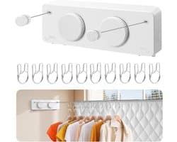 Intrekbare Waslijn - Dubbele Waslijn Binnen - Kleding Drogen - Niet-doorzakken Ontwerp - 84 m - Wit