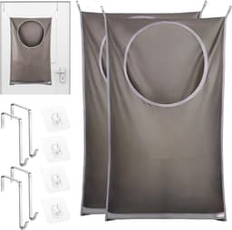 Allecto Plus - Hangende Waszak 2 stuks opvouwbare waszak om aan de deur te hangen met rvs deurhaak & zuignap Waszak om aan de deur te hangen voor binnenmuren en op reis. — thumbnail 1