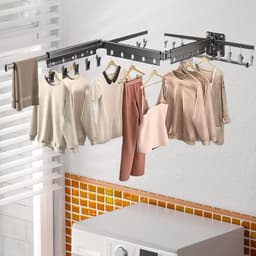 RFWR® Ruimtebesparend wanddroogrek - 124 cm, uittrekbaar met 20 clips - Ideaal voor balkon, badkamer en terras — thumbnail 3