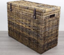 MigoStyling - Wasmand - 3 vakken - Brown - Met deksel - 85 x 40 x H65 - Riet - Rotan - Duurzaam — thumbnail 1