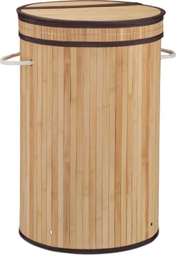 3x wasmand bamboe - ronde wasbox met deksel - 63 x 40 cm - 65 liter - natuur — thumbnail 5