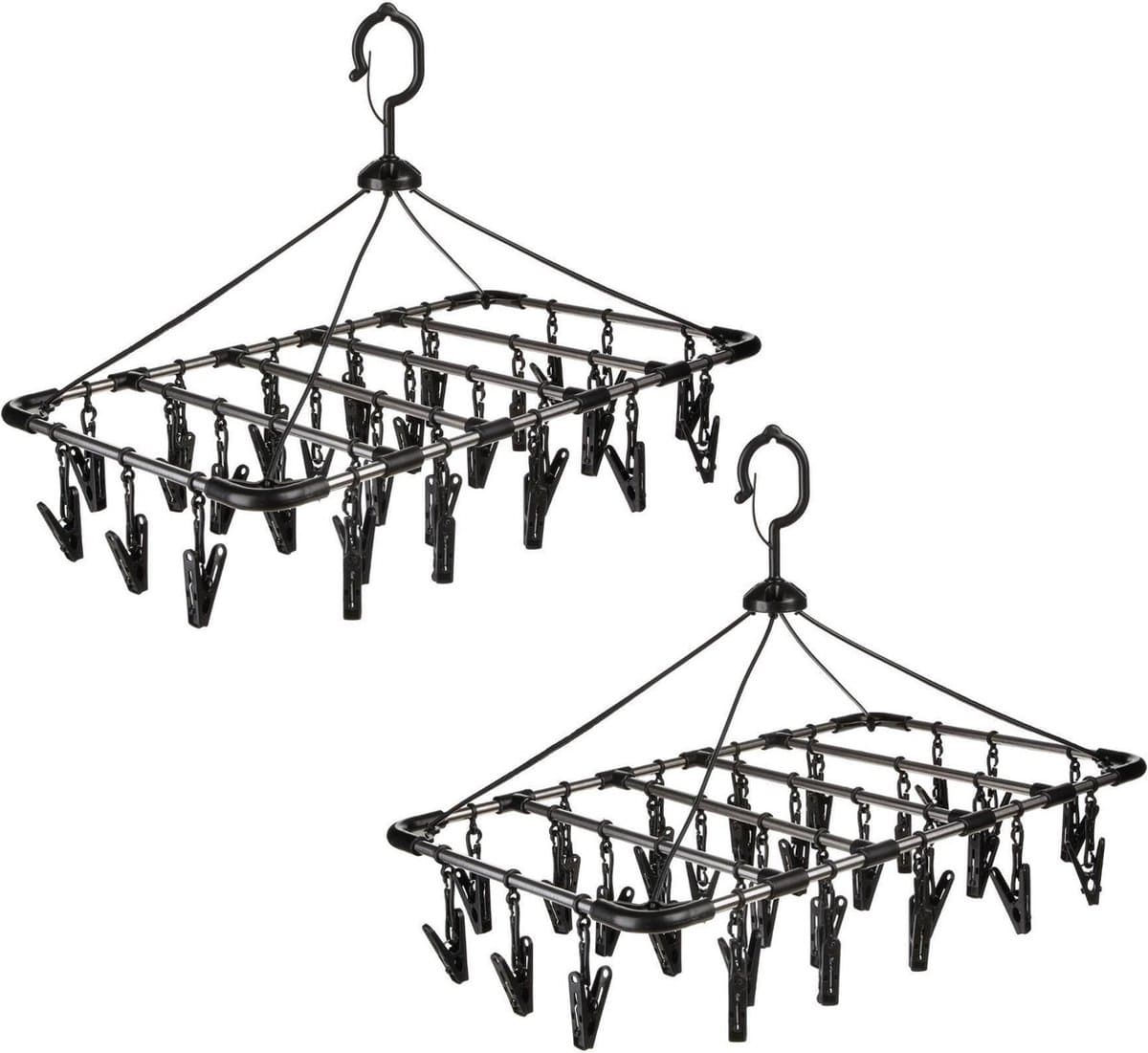 Set van 2x stuks droogcarrousel/droogmolen zwart met 32 knijpers 52 x 39 cm van kunststof - Droogrekje — afbeelding 1
