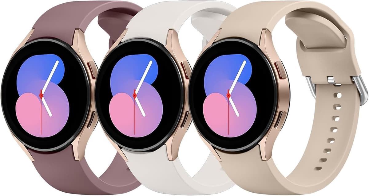 Wanme Horlogebandje voor Samsung Galaxy Watch 4/5/6/7 40 mm 44 mm, siliconen reservearmband voor Samsung Watch 4 Classic/Watch 6 Classic/Watch 5 Pro/FE, voor dames en heren — afbeelding 1