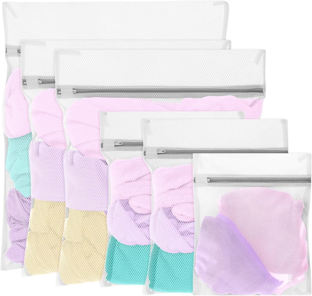 6 Stuks Mesh Waszakken met Rits, Duurzame Herbruikbare Wasnetten voor Delicate Was zoals Truien, Jassen, Hemden en Ondergoed (25×30cm/30×40cm) — afbeelding 1