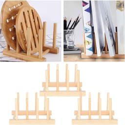 3Set Houten Bordenrek Stand, Keukengerei Kom Schotel Afdruiprek Houten Plank Woondecoratie voor Aanrecht — thumbnail 3