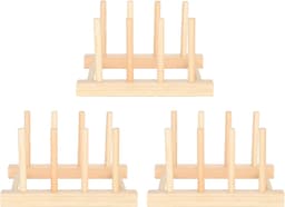 3Set Houten Bordenrek Stand, Keukengerei Kom Schotel Afdruiprek Houten Plank Woondecoratie voor Aanrecht — thumbnail 1