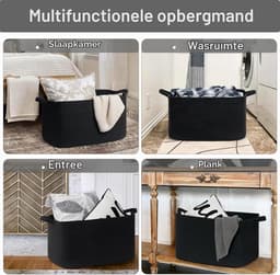 Gevlochten wasmand, zwarte wasmand, gevlochten mand, opbergmand voor babyspeelgoed, vierkante wasmanden, opbergmand voor dekens, kussens, wasmand voor — thumbnail 5