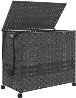 Wasmand – Wassorteerder – Wasbox – Opvouwbare Wasmand – Waszak – Met Wielen – Handgeweven Rattan – 66 x 35 x 60 cm — thumbnail 3