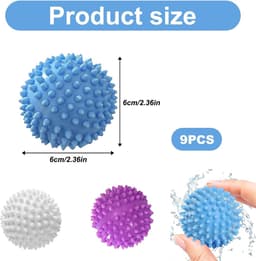 9 stuks drogerballen voor wasdroger, wasballen, wasballen, wasballen voor donsjacks, herbruikbare drogerballen, wasbal voor wasmachine voor wasmachine — thumbnail 5