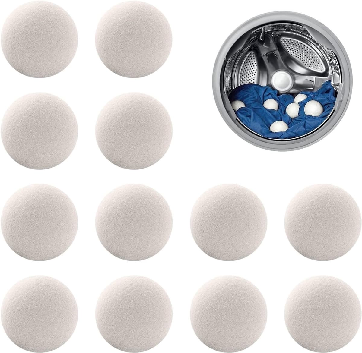 Drogerballen van natuurlijke wol, drogerballen voor de wasdroger, set van 12, droogballen van 100% pure schapenwol, Wool Dryer Balls voor dons, verkort de droogtijd — afbeelding 1