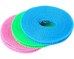 Winddichte en antislip waslijn van 3 rollen, 5 meter lang - Ideaal voor binnen en buiten gebruik, stevige en draagbare waslijn