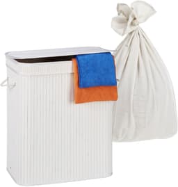Wasmand 3 vakken - 105 l - opvouwbaar - bamboe - wit — thumbnail 4