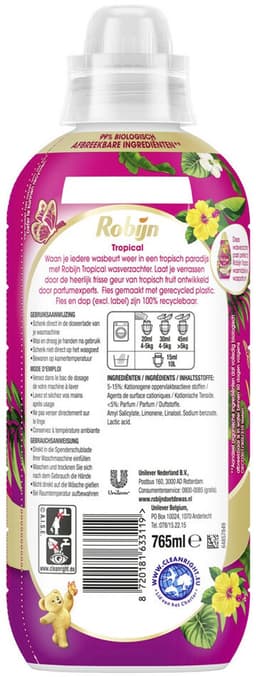 24 x Robijn – Wasverzachter – Tropical – 765 ml - Wasverzachter - Wasgeur - Tropisch Parfum - Vezelbescherming - Slijtagevermindering — thumbnail 2