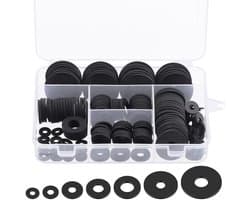Assortiment set van 175 stuks vlakke rubber washers - 7 maten voor lek- en trillingsdemping