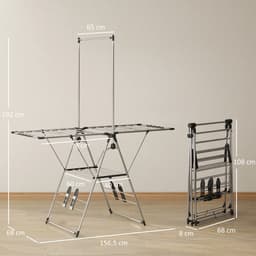 Homcom Clothes Drying Rack-Roestvrij staal, Kunststof-156,5L x 68B x 192H cm-Zilver — thumbnail 5