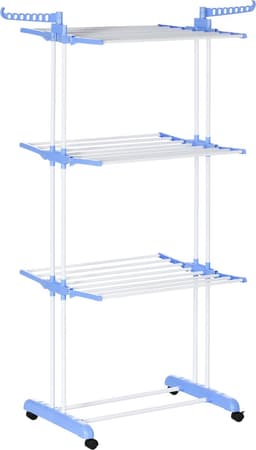 Gran Vida® - Droogrek - Ruimtebesparend - Stabiele Constructie - Veelzijdig - Handig Met Wielen - Blauw/Wit — thumbnail 1