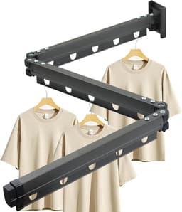 Opvouwbaar droogrek voor kleding - wandmontage - 126 cm - donkergrijs - aluminium — thumbnail 1