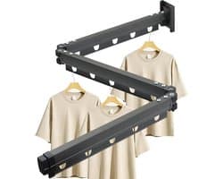 Opvouwbaar droogrek voor kleding - wandmontage - 126 cm - donkergrijs - aluminium