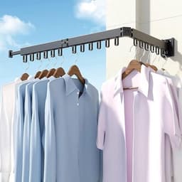 droogrek voor kleding aan de muur, droogrek voor wasgoed, ruimtebesparend intrekbaar klerenhangerrek, opvouwbaar kledingrek voor balkon, wasserij, badkamer, patio (zwart) — thumbnail 2