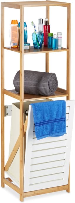 badkamerrek met wasmand - 130 x 37 x 33 cm - 3 vakken - vrijstaand - smal - natuur — thumbnail 1